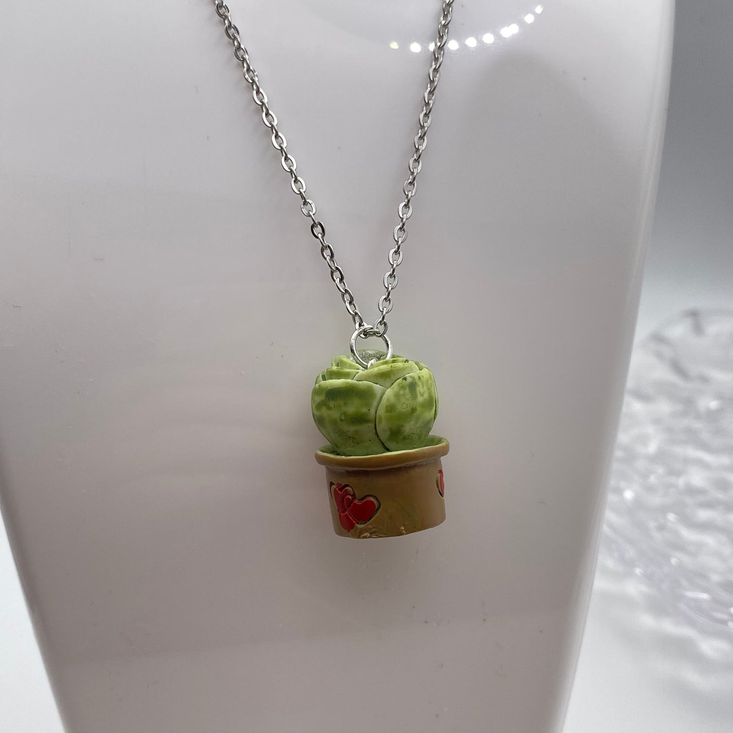 Succulent Cactus Heart Pot Necklace