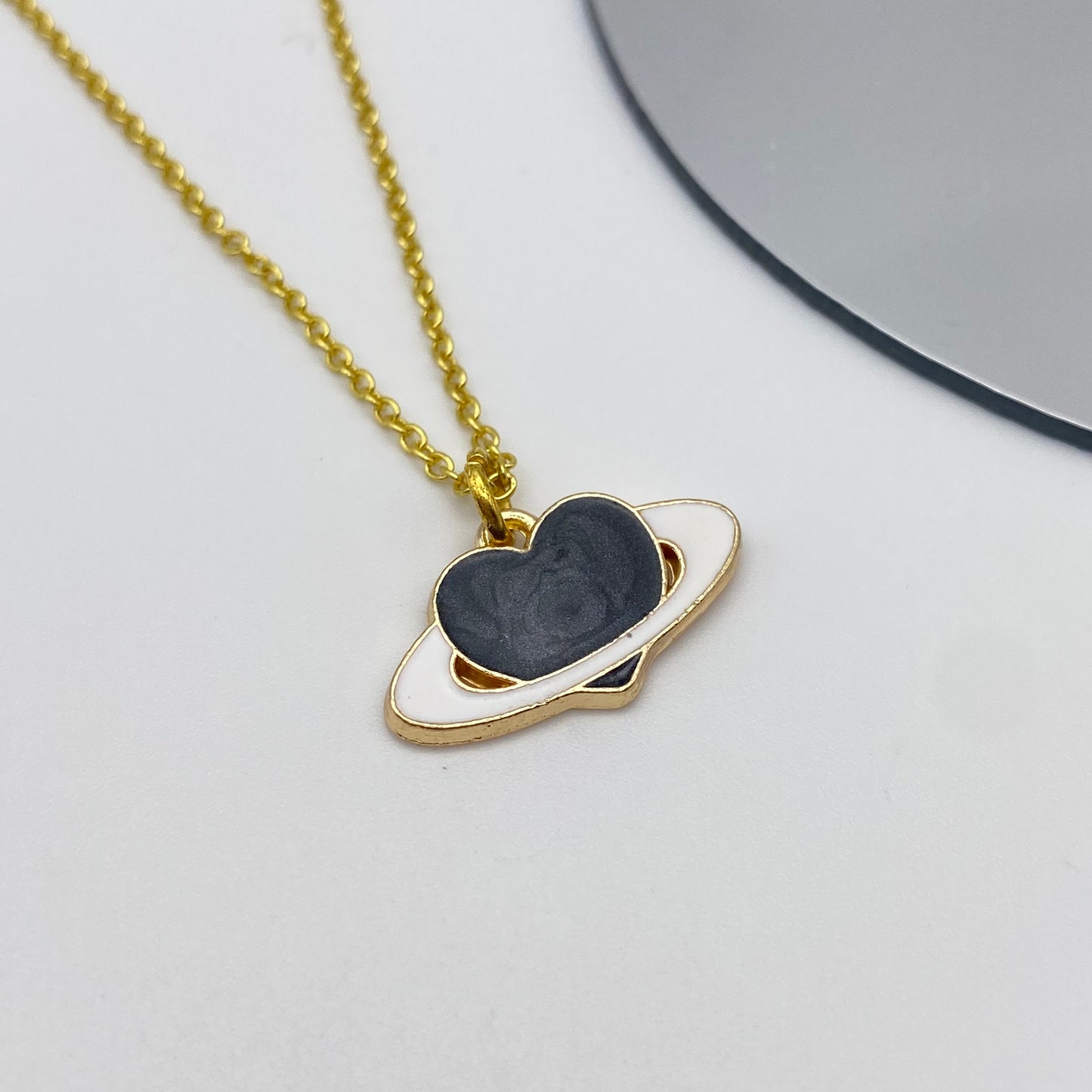 Gold Colourful Planet Heart Necklace