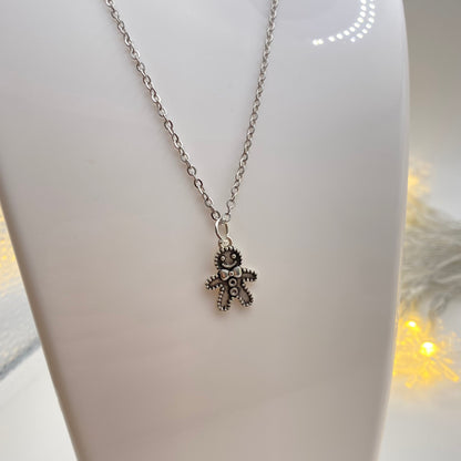 Silver Gingerbread Man Necklace