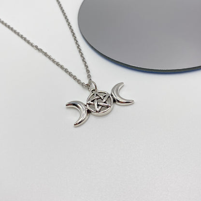 Crescent Moon Pentagram Necklace