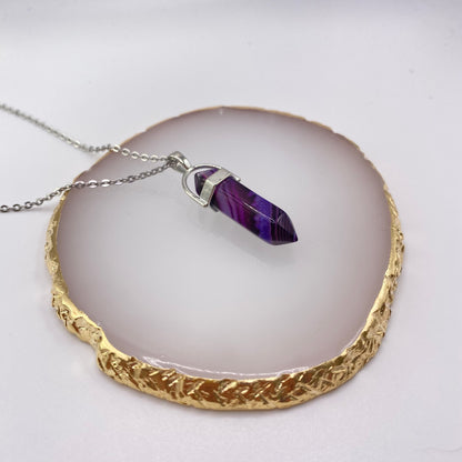 Purple Agate Crystal Pendant Necklace