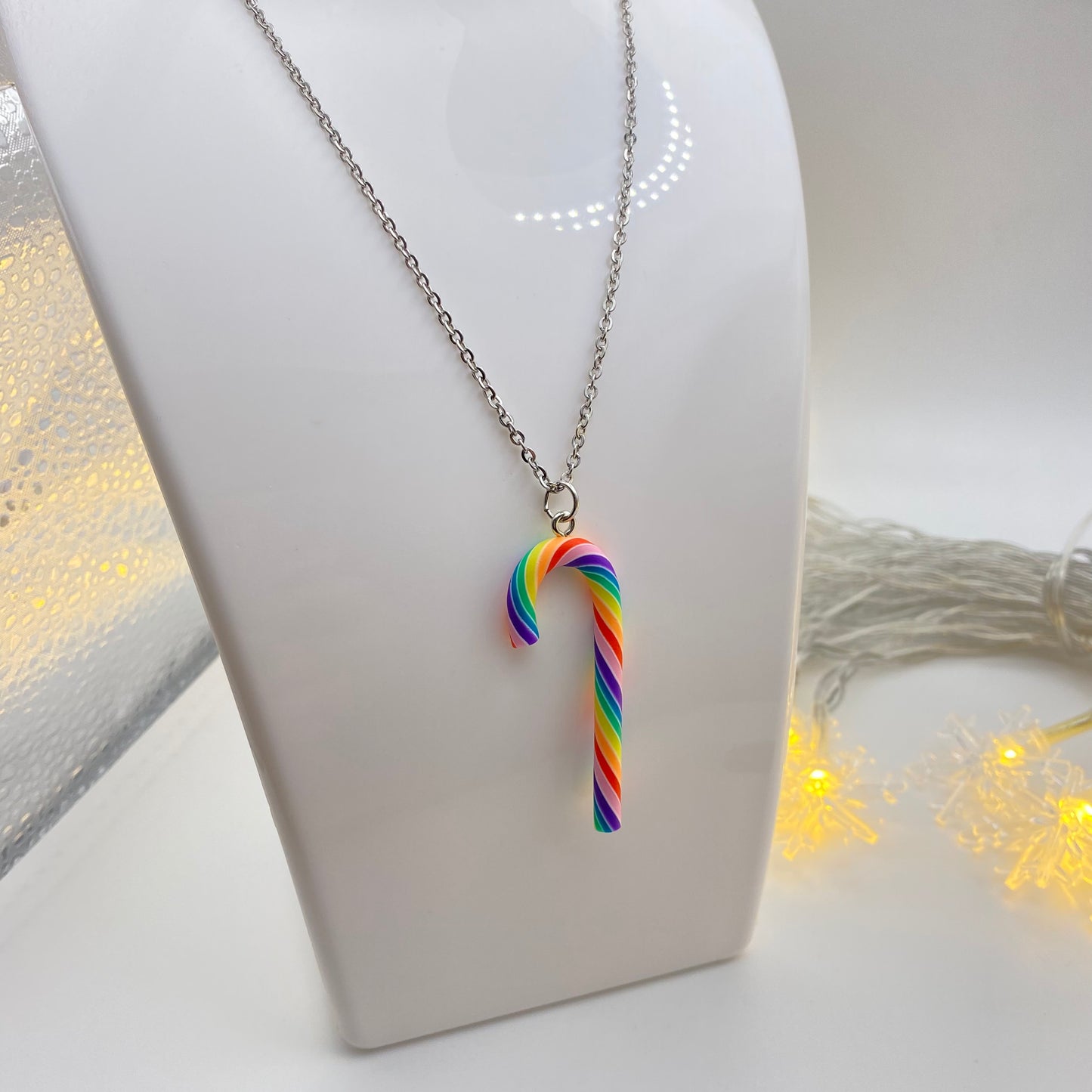 Pastel Rainbow Candy Cane Necklace