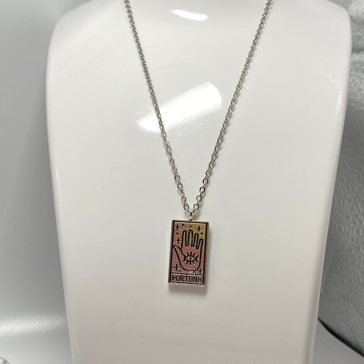 Fortune Tarot Card Necklace Silver