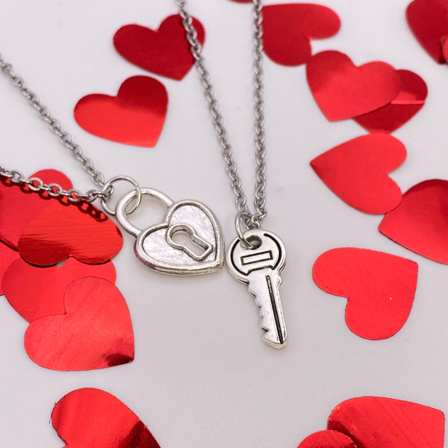 Matching Heart Lock and Key Necklace