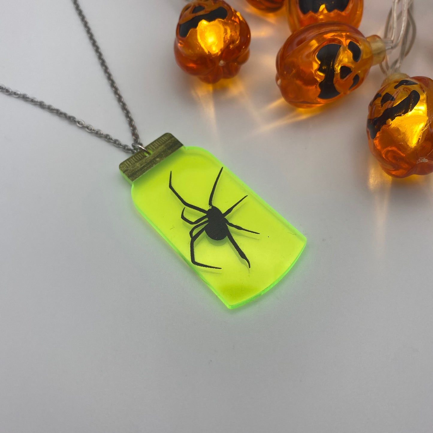 Spider in a Jar Neon Necklace