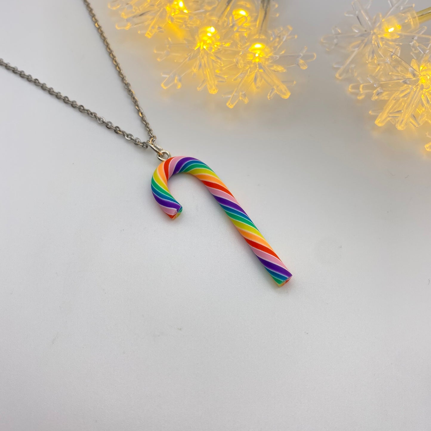 Pastel Rainbow Candy Cane Necklace