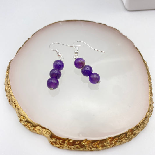 Round Amethyst Crystal Earrings