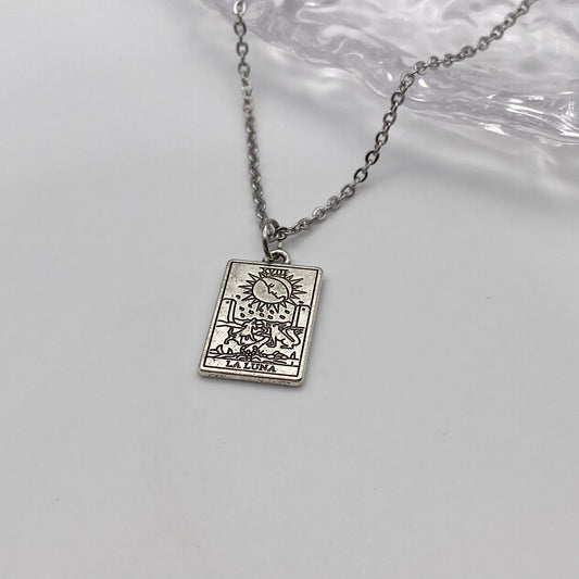 The Moon / La Luna Tarot Card Necklace Silver