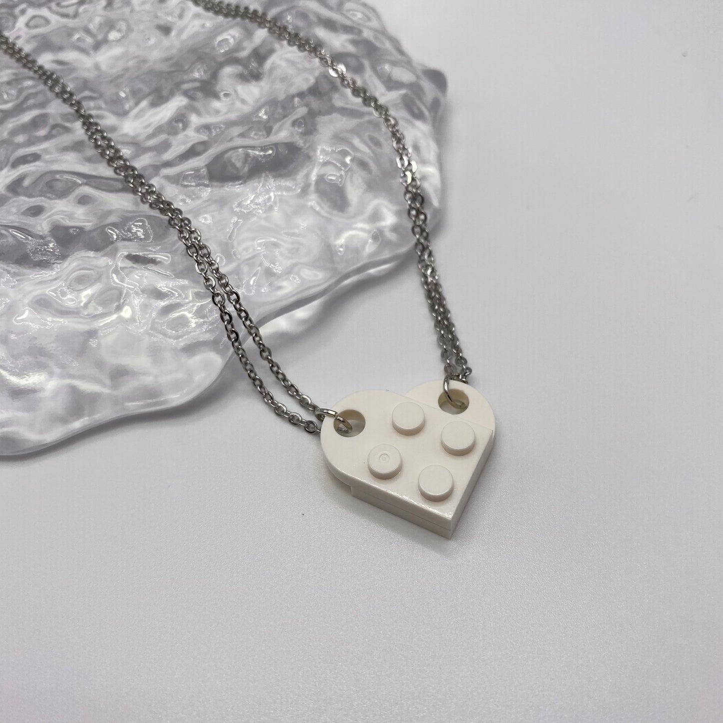 White Matching Lego Heart Necklace