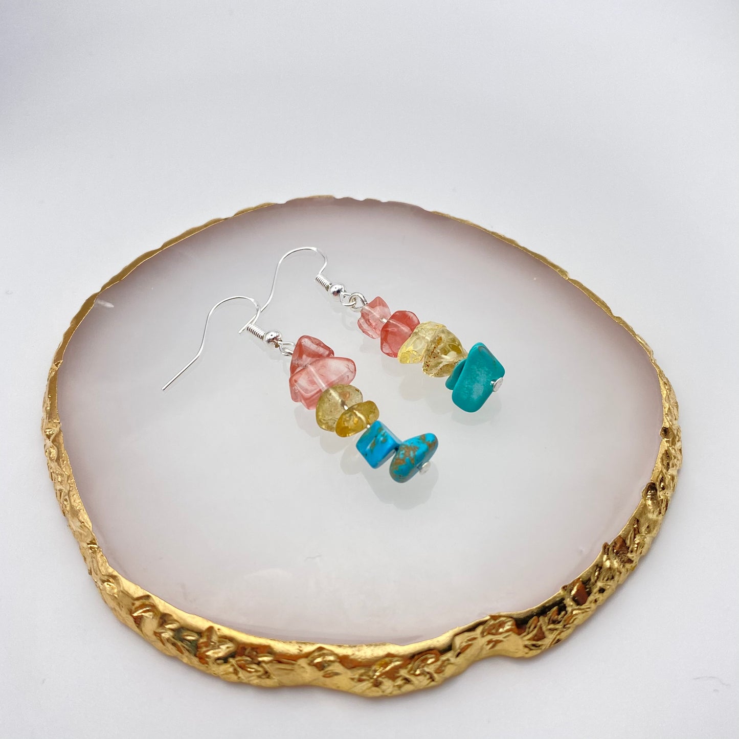 Pink, Yellow and Blue Crystal Earrings