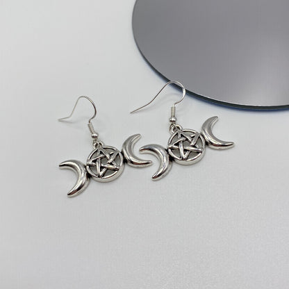 Crescent Moon Pentagram Earrings