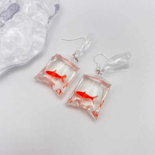 Orange Fish Bag Earrings