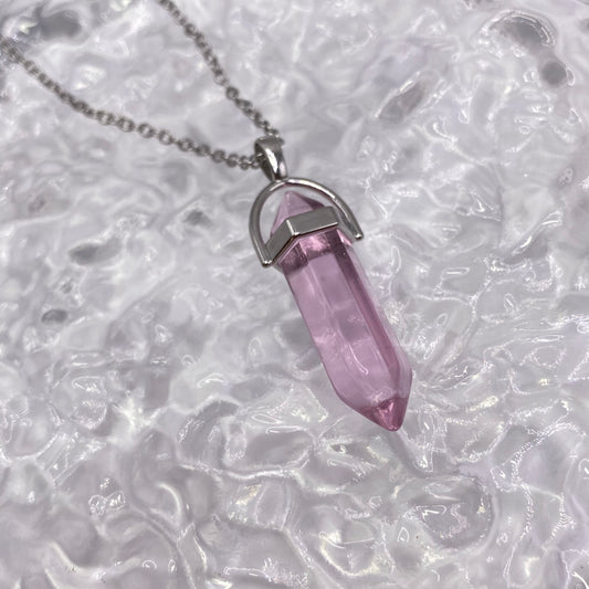 Pink Glass Crystal Pendant Necklace