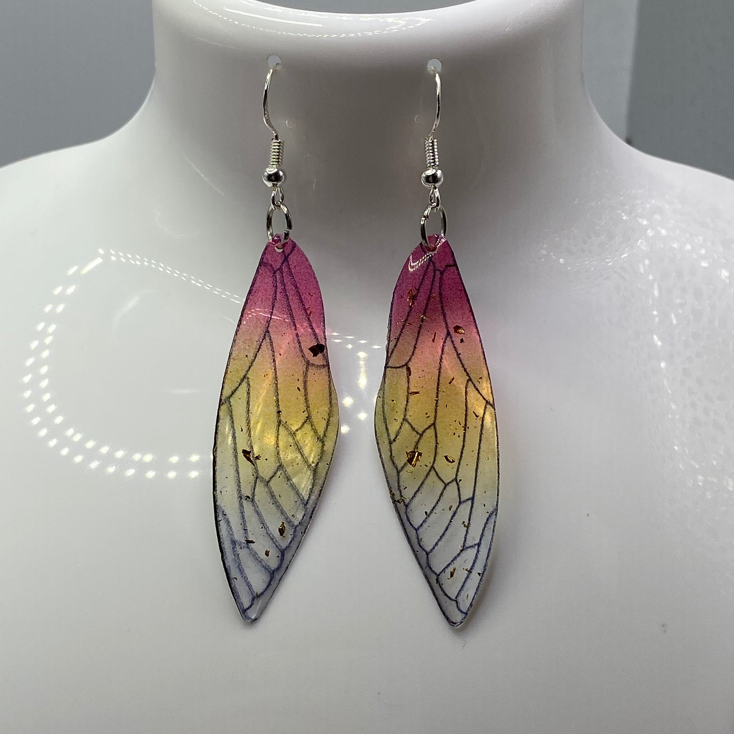 Big Pink Fairy Wing Earrings