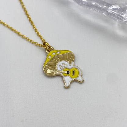 Yellow Guitar Mushroom Necklace