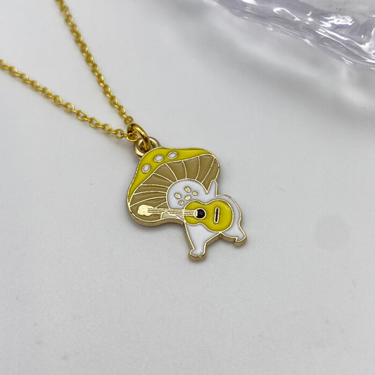 Yellow Guitar Mushroom Necklace