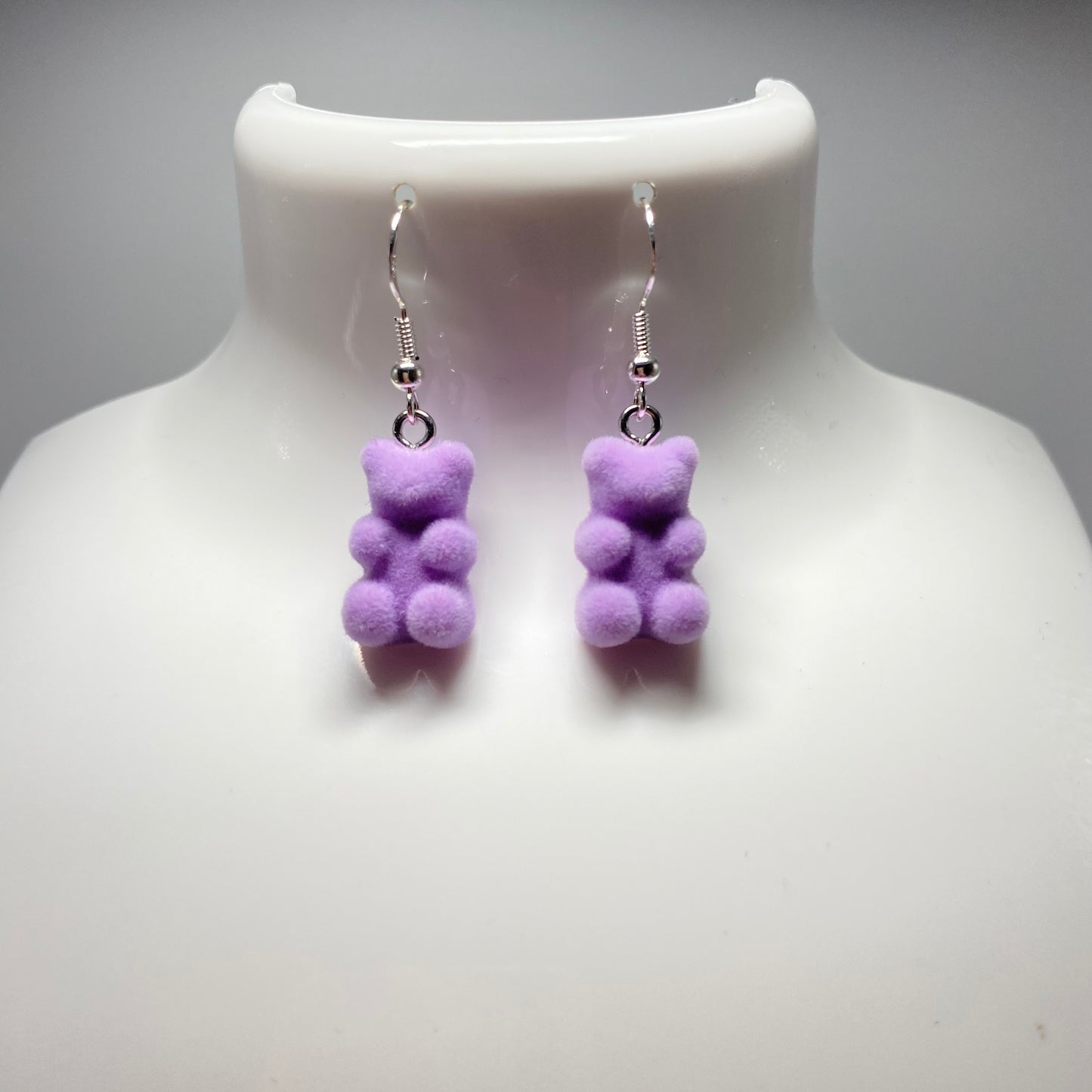 Fuzzy Purple Gummy Bear Earrings