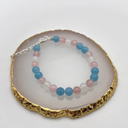 Round Blue, White and Pink Crystal Bracelet