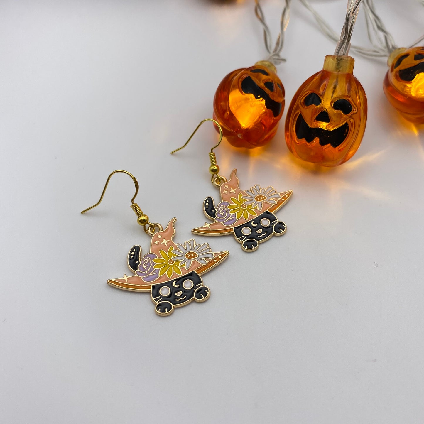 Witch Cat Gold Earrings