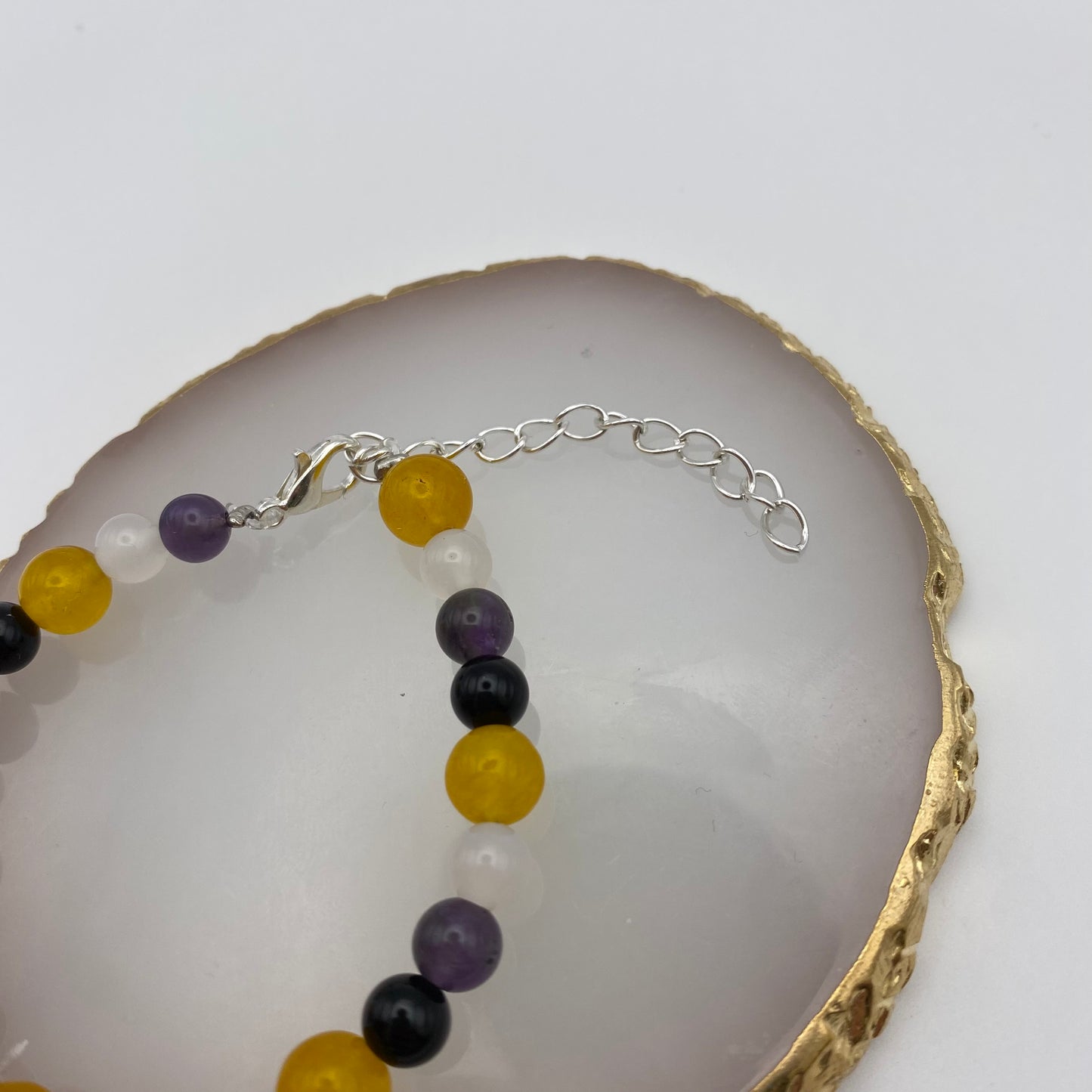 Round Yellow, White, Purple and Black Crystal Bracelet