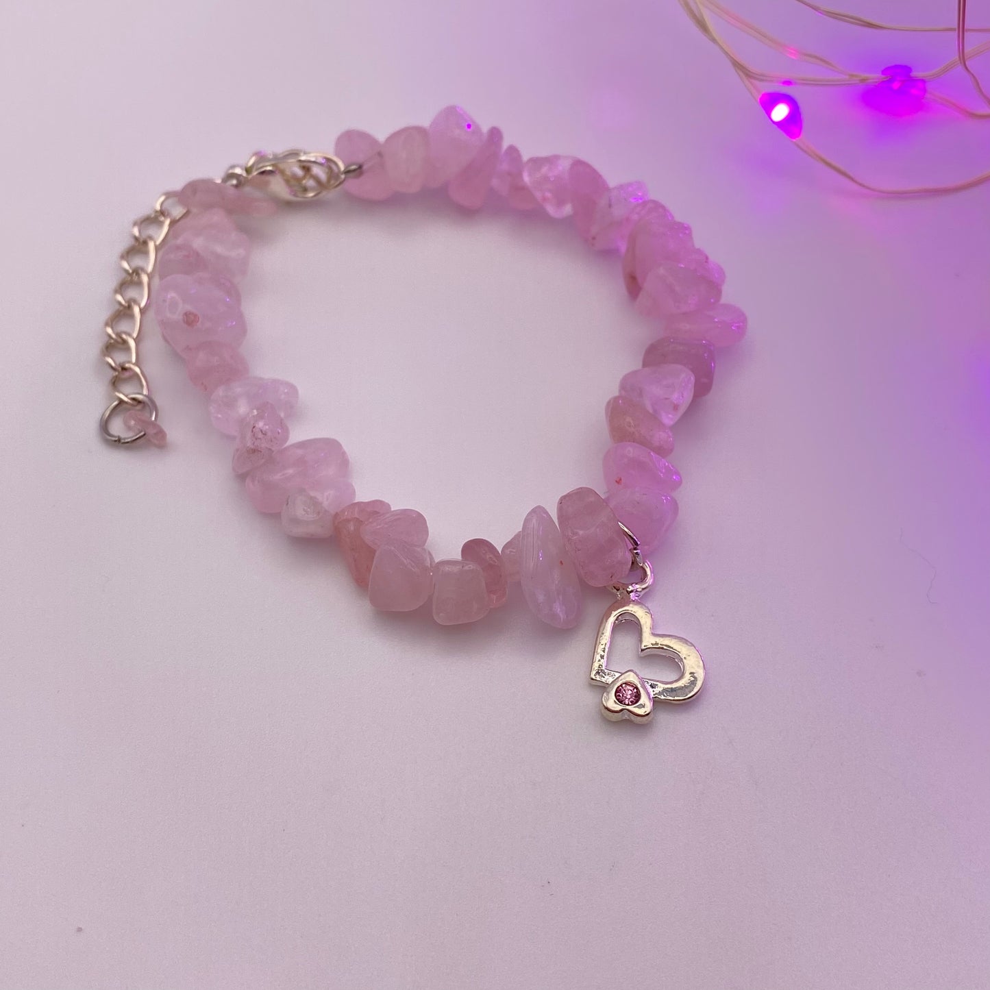 Rose Quartz Crystal Bracelet With Heart