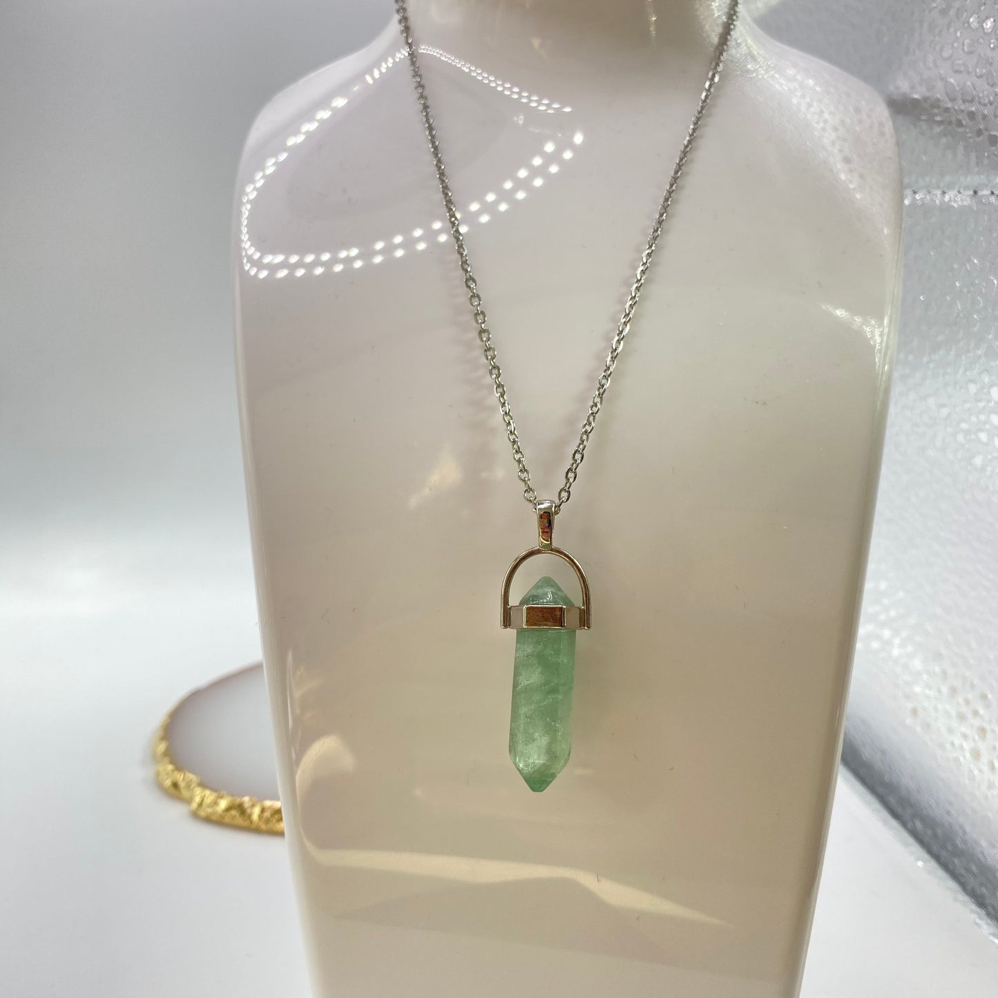 Green Fluorite Crystal Pendant Necklace
