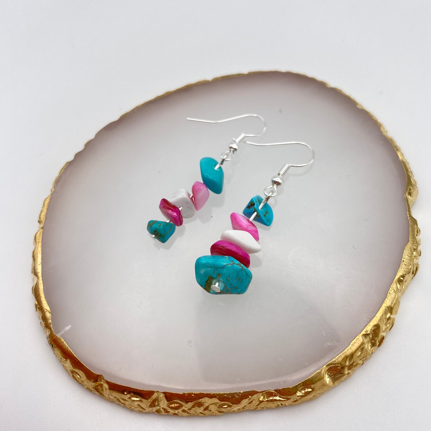 Blue, White and Pink Crystal Earrings