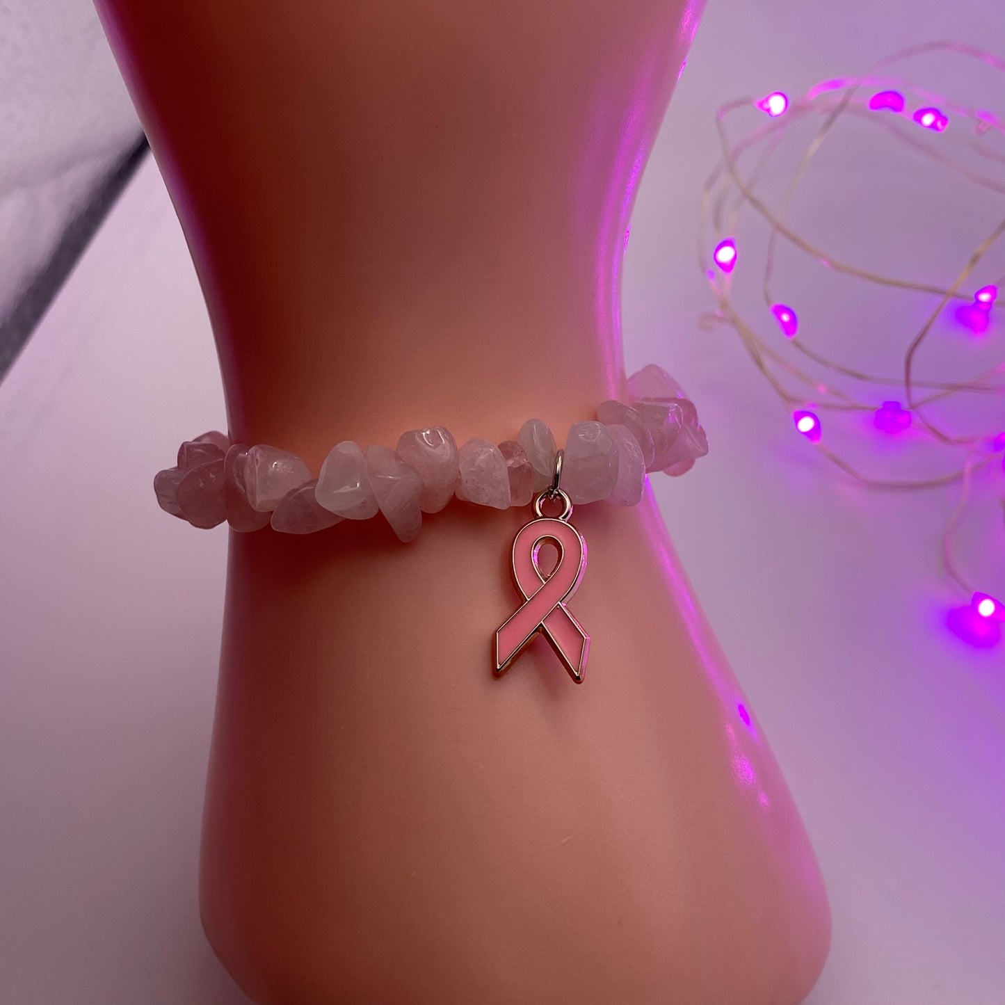 Rose Quartz Crystal Bracelet With BCA Ribbon