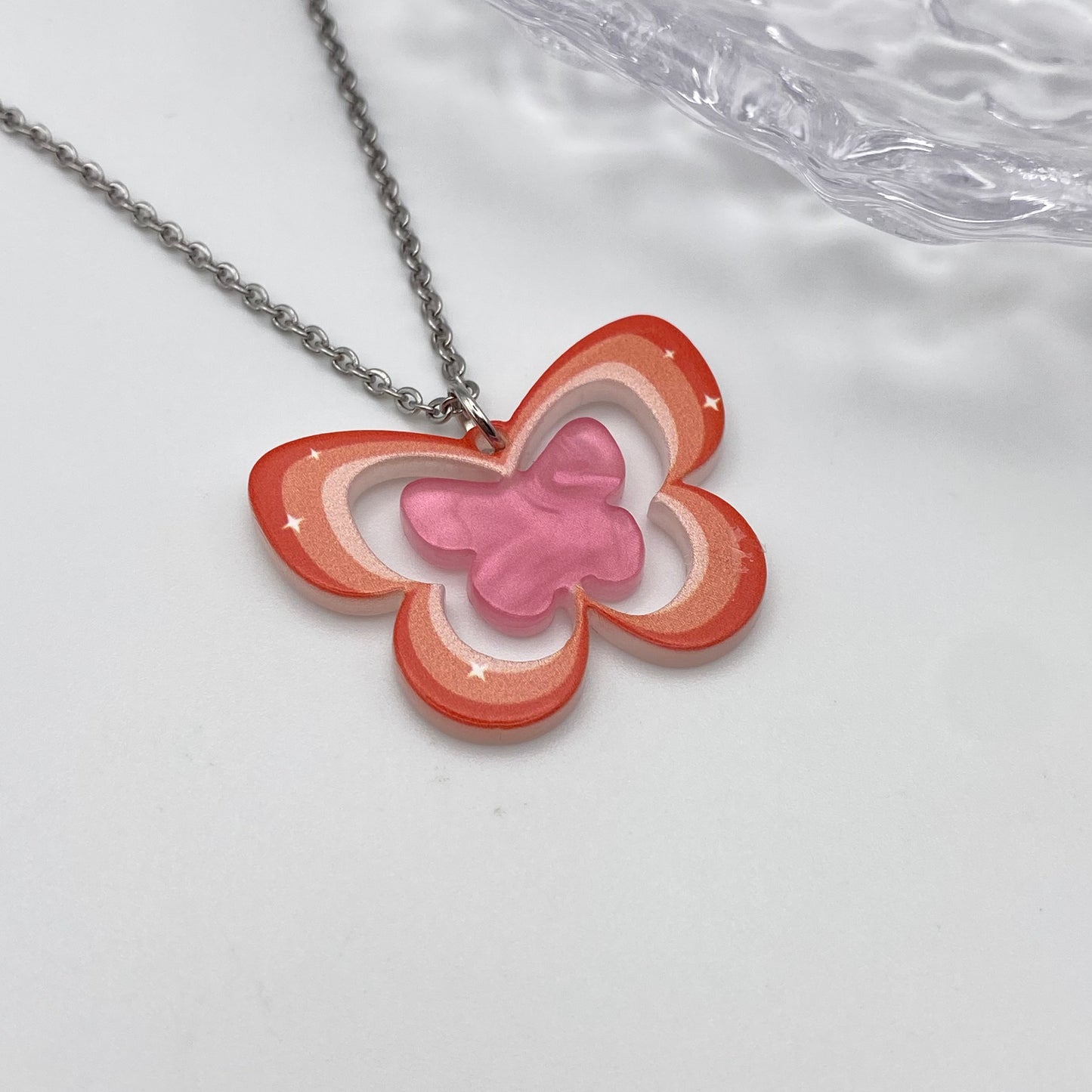 Groovy Pink Butterfly Necklace