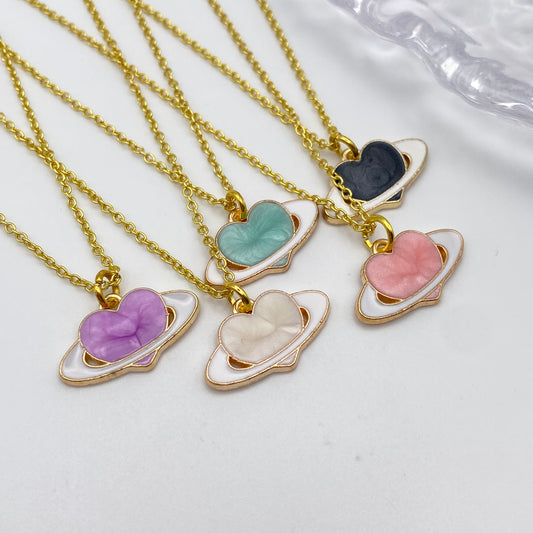 Gold Colourful Planet Heart Necklace