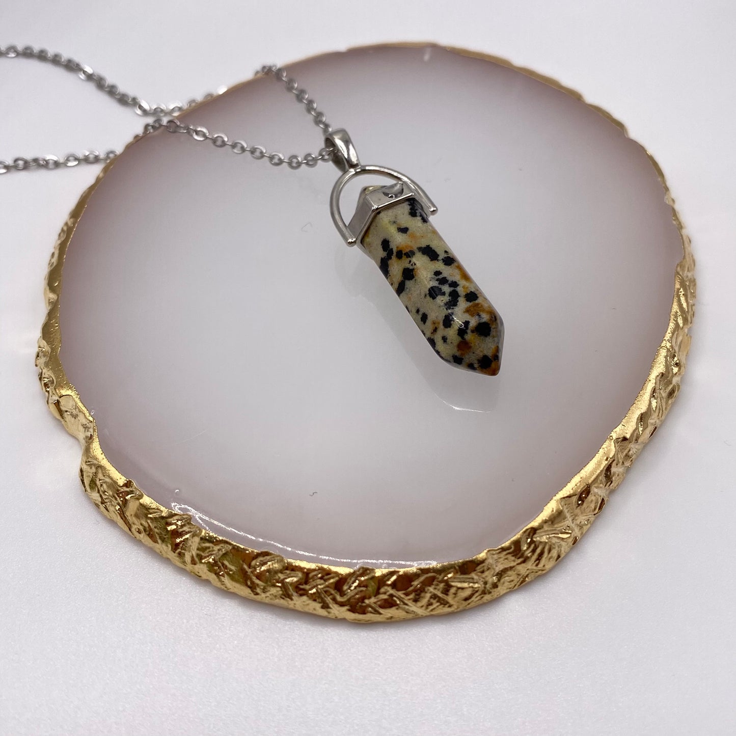Dalmatian Jasper Crystal Pendant Necklace