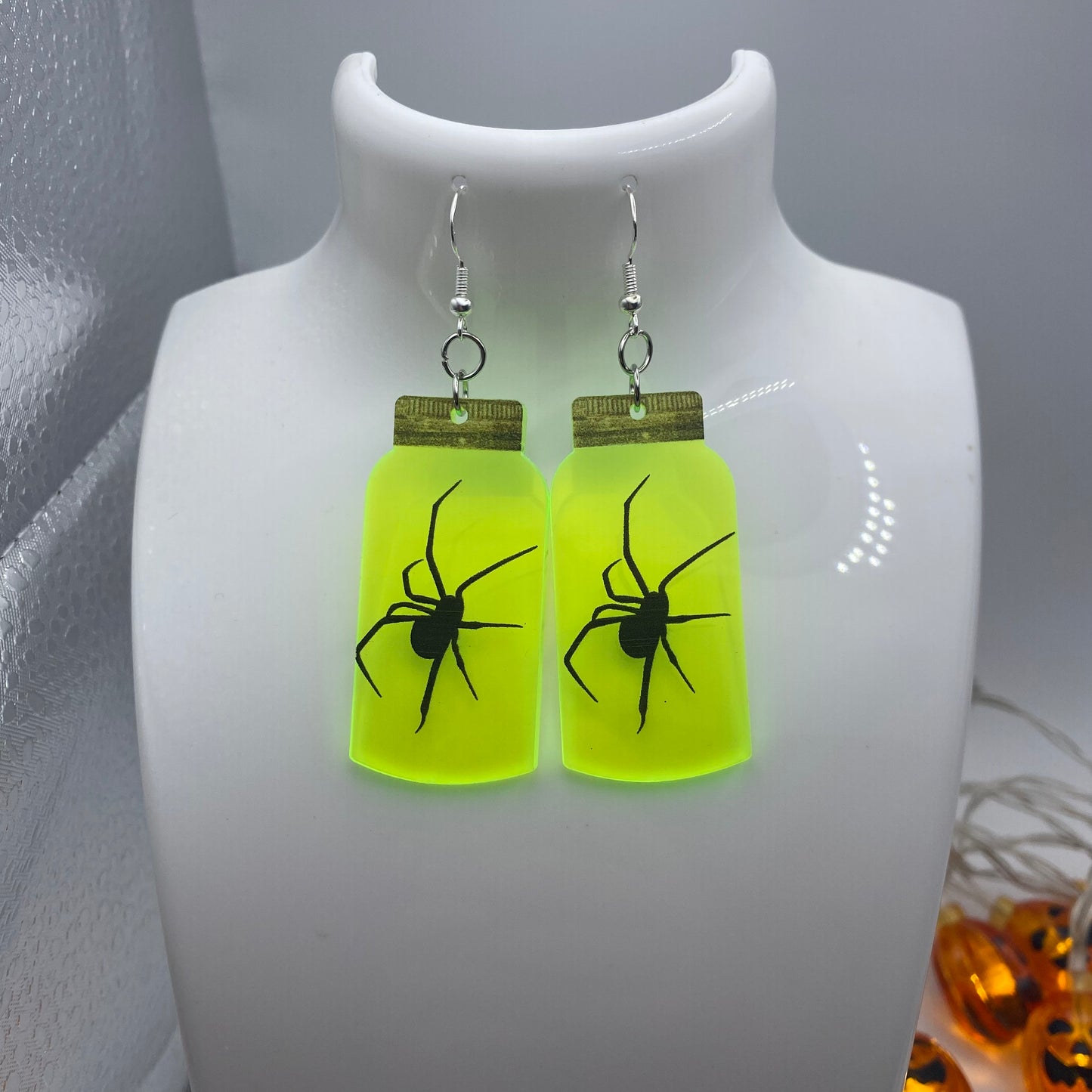 Spider in a Jar Neon Earrings