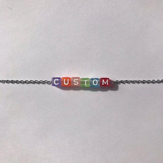 Custom Colourful Blocks / White Letters Necklace