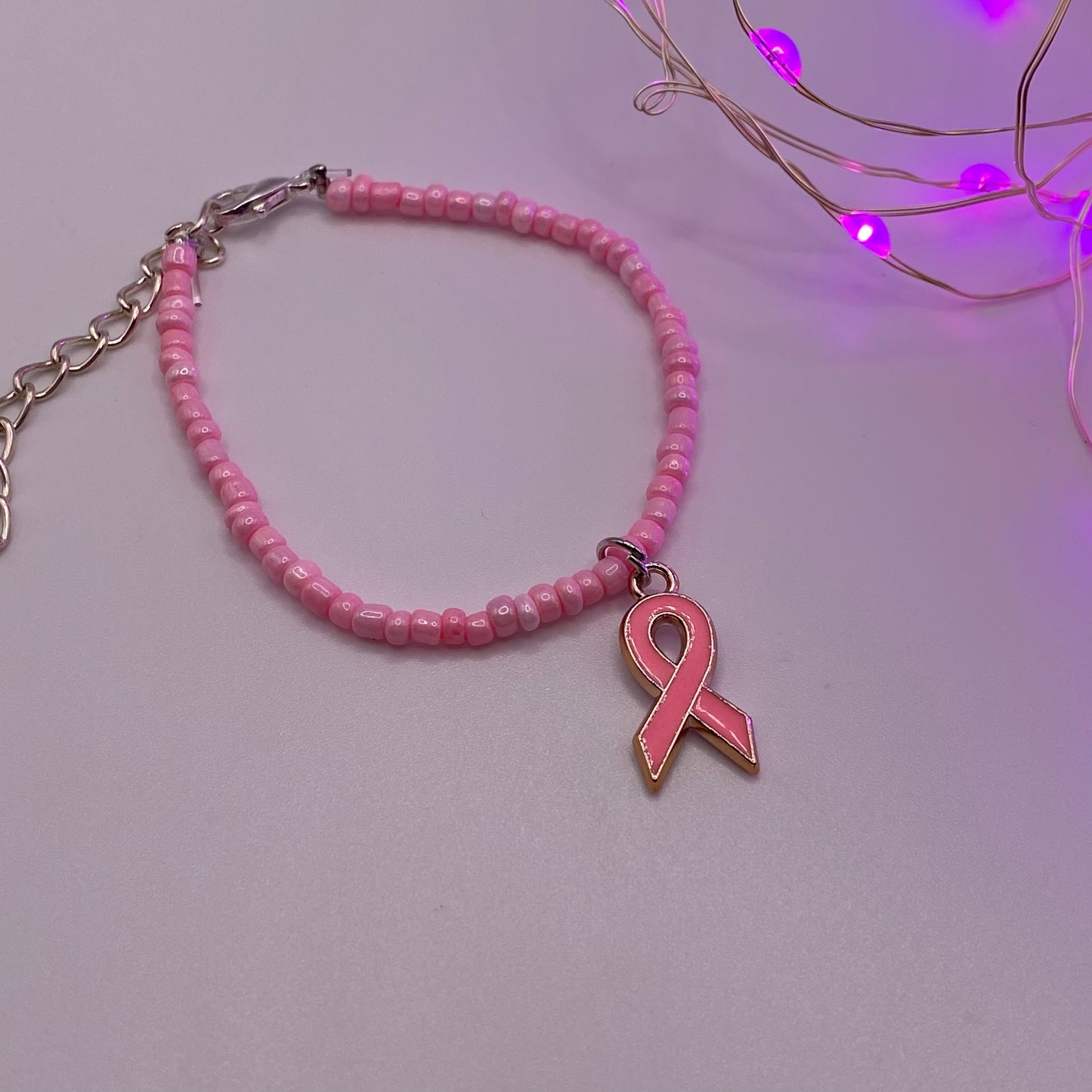Pink Beaded Bracelet With BCA Ribbon