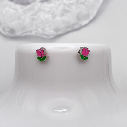 Pink Flower Stud Earrings