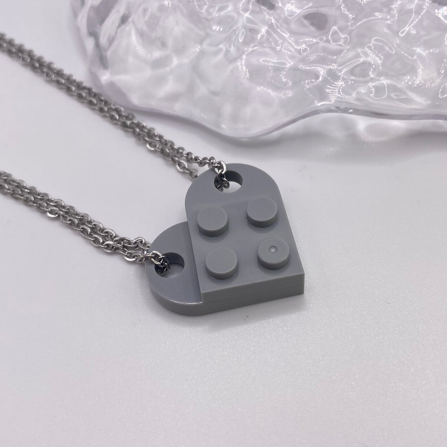 Grey Matching Lego Heart Necklace