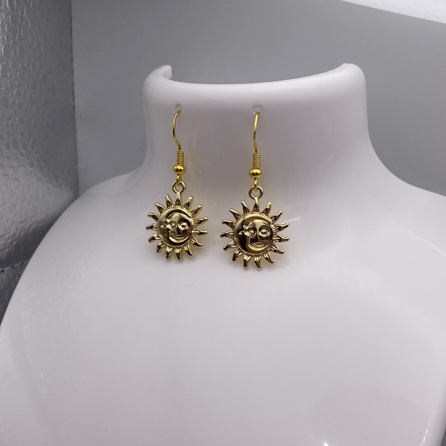 Small Gold Sun and Moon Earrings