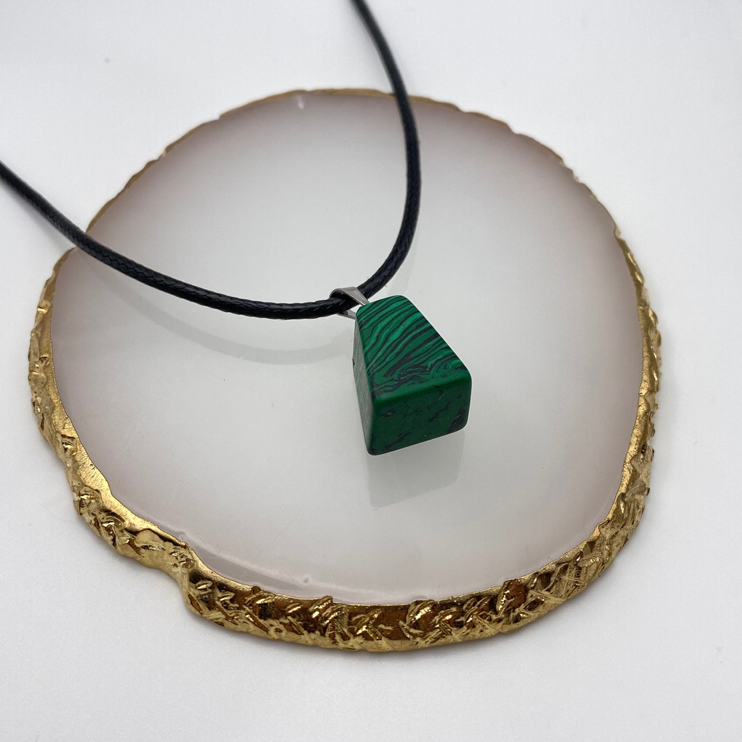 Malachite Crystal Chunk Necklace on Black Cord