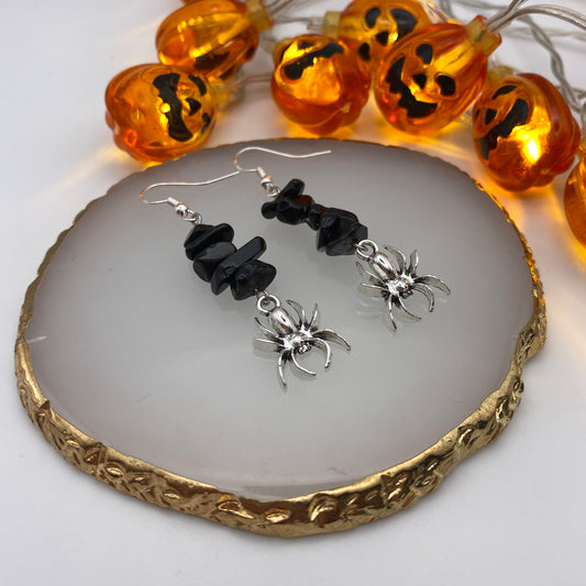 Spider Black Crystal Earrings