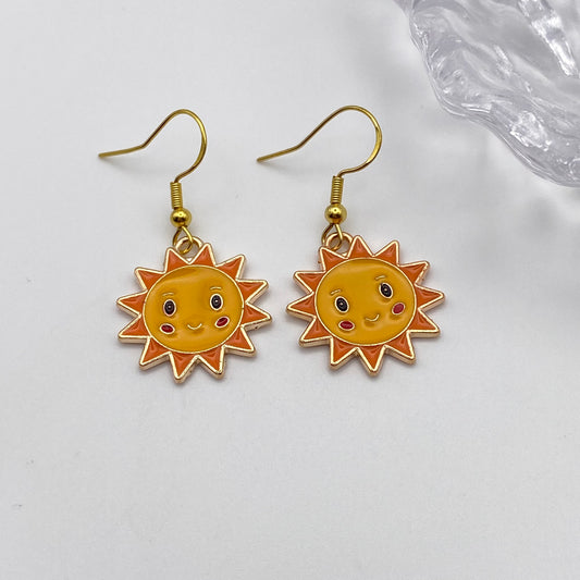 Cartoon Gold Sun Earrings