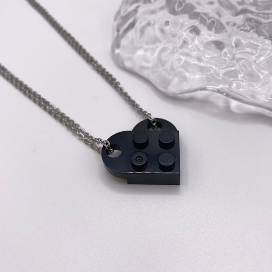 Black Matching Lego Heart Necklace