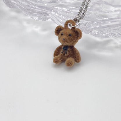 Fuzzy Dark Brown Teddy Bear Necklace