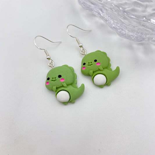 Green Dinosaur Earrings