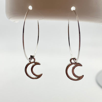 Small Silver Moon Hoop Earrings