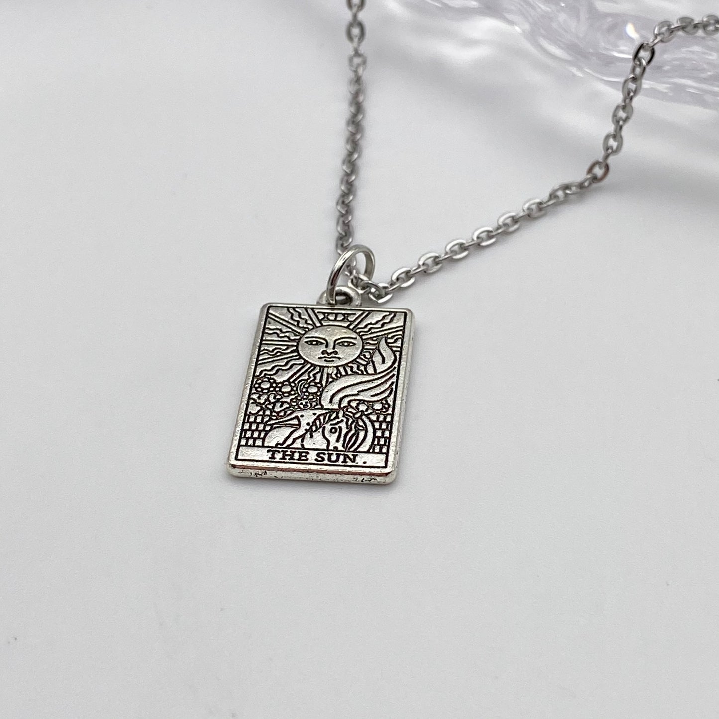 The Sun Tarot Card Necklace Silver
