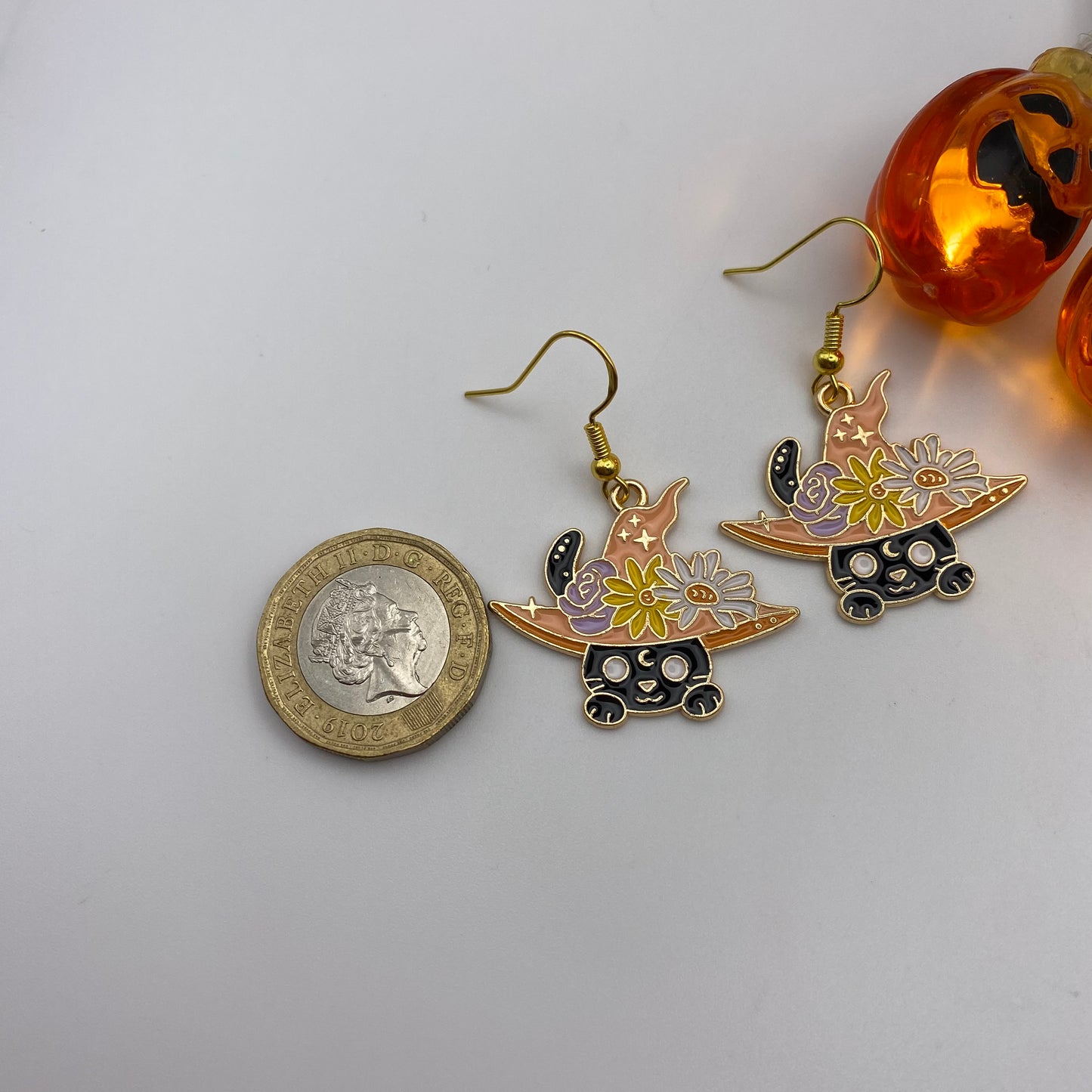 Witch Cat Gold Earrings