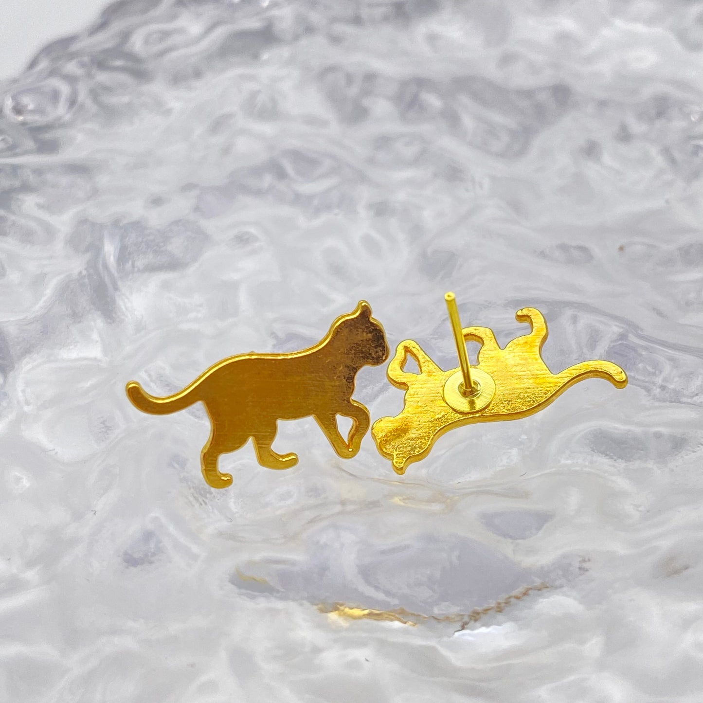 Gold Cat Stud Earrings