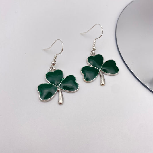 Green Three Leaf Clover Earrings