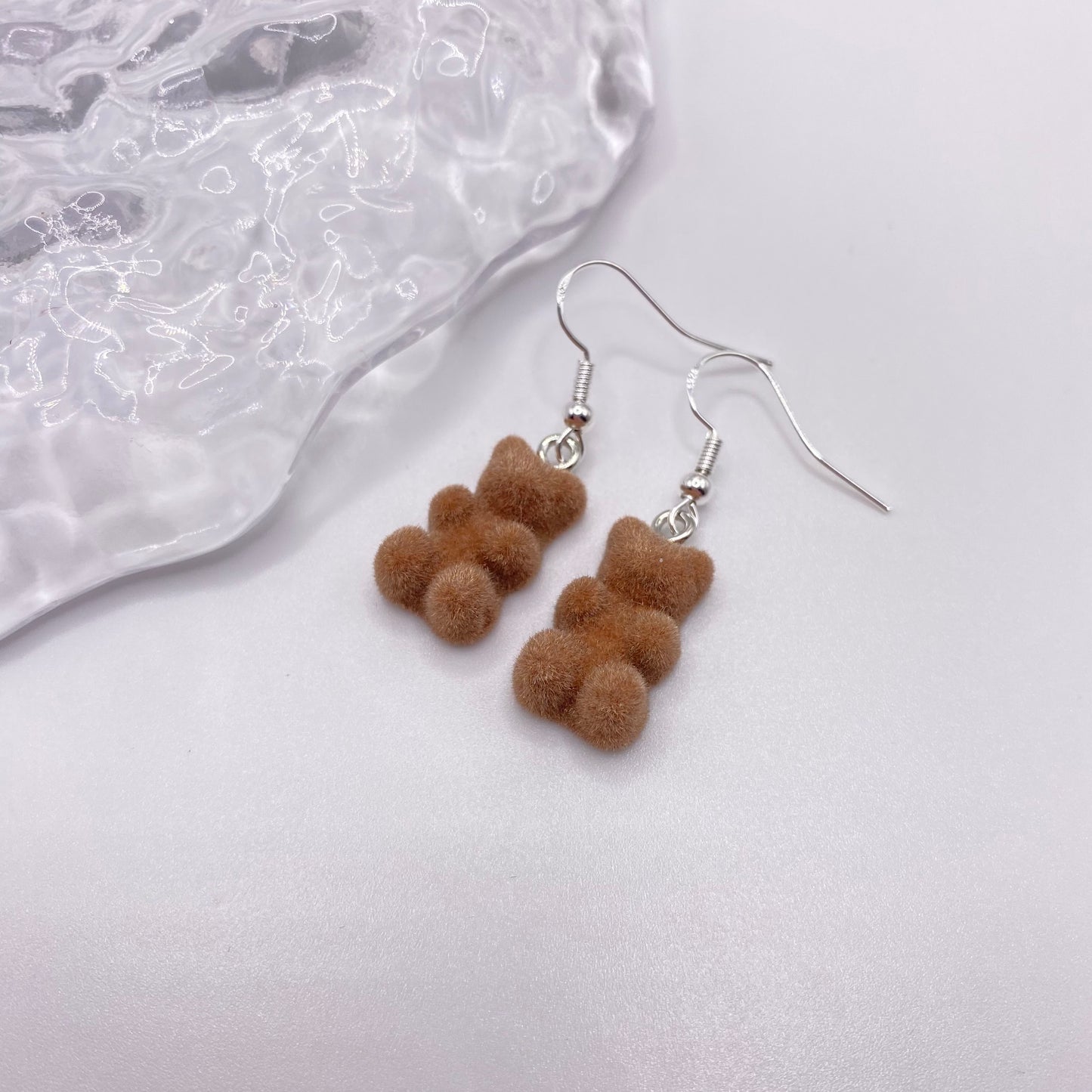 Fuzzy Brown Gummy Bear Earrings