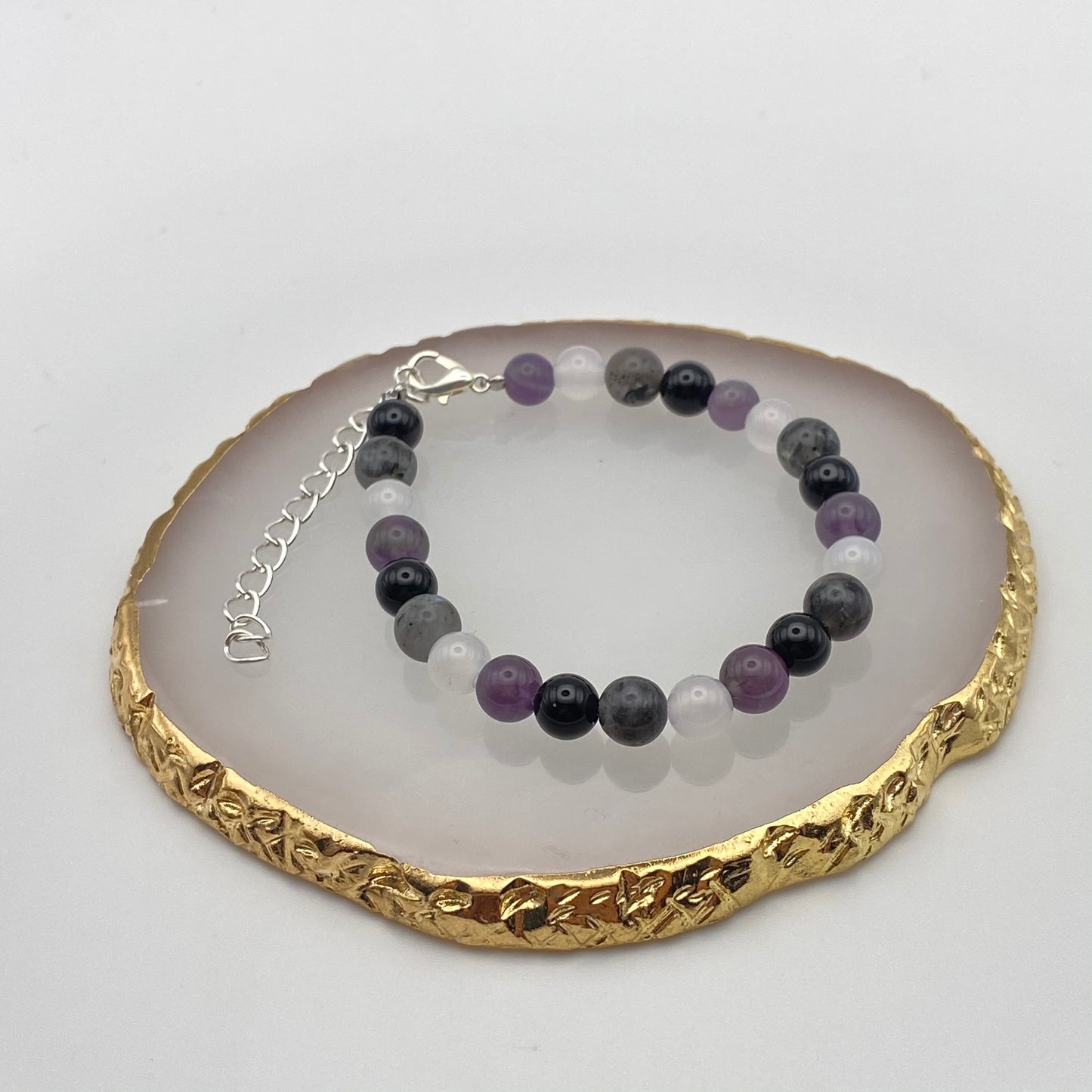 Round Black, Grey, White and Purple Crystal Bracelet